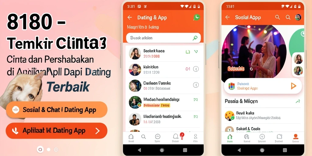 Tampilan antarmuka aplikasi Dating App 8180 yang menarik dan mudah dinavigasi.