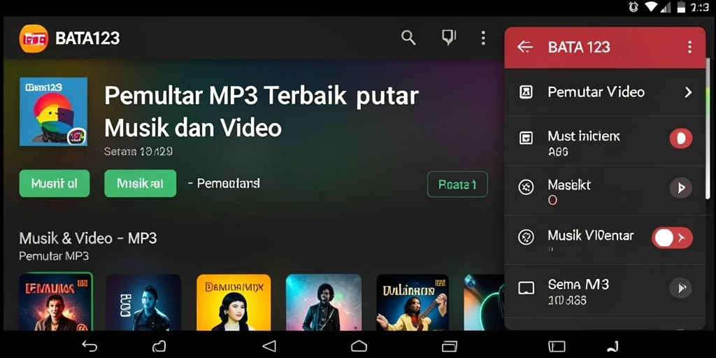 Antarmuka sederhana dan intuitif aplikasi Pemutar MP3 BATA123.