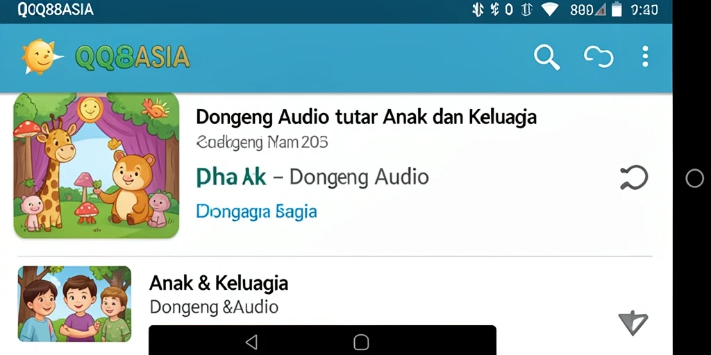 Screenshot utama QQ88ASIA menampilkan antarmuka menawan untuk dongeng audio.